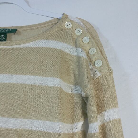 Lauren Ralph Lauren Linen Knit Sweater Pullover Stripe Button Shoulder Size PXS - Picture 3 of 6